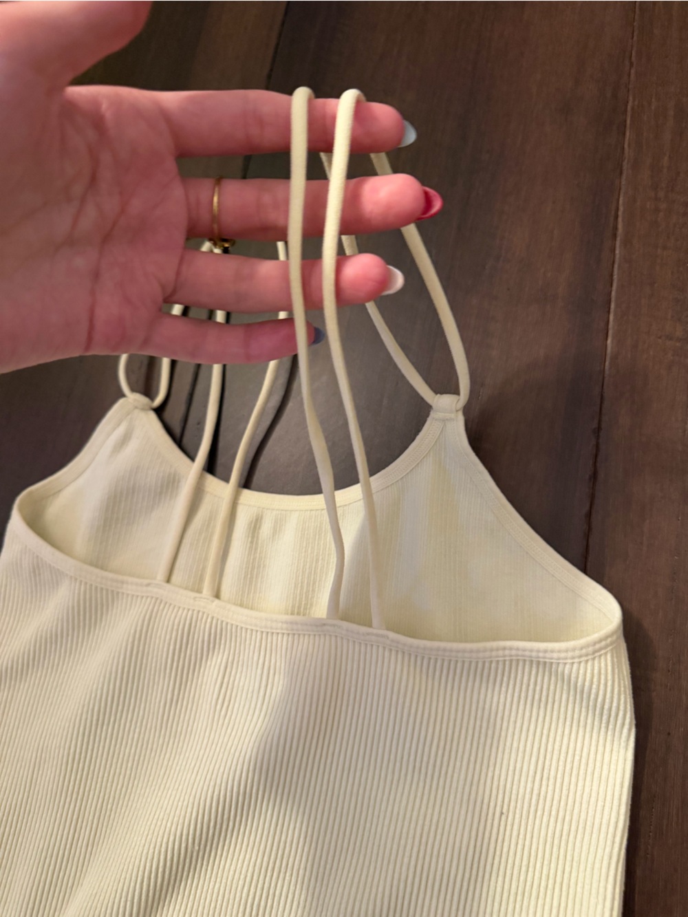 Colsie Cream Ribbed Double-Strap Cami - Picture 3 of 4